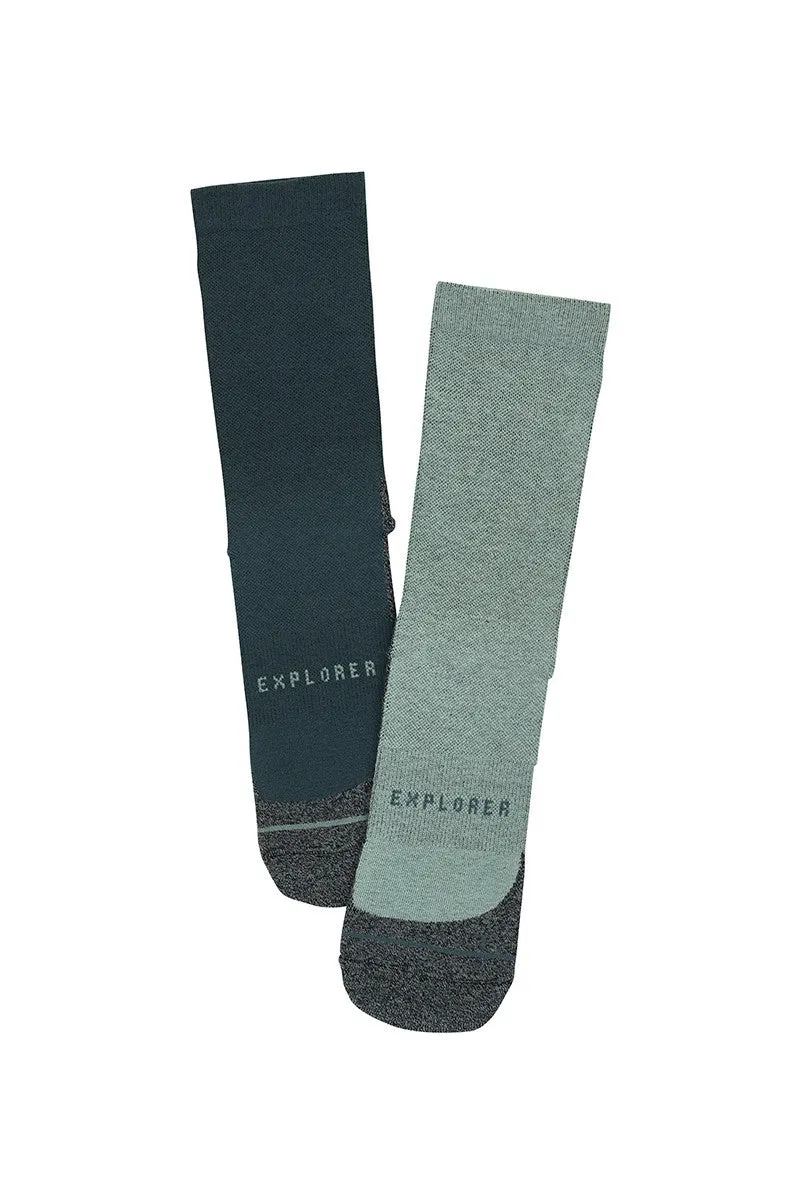 12 Pairs X Bonds Explorer Light Tough Crew Cotton Blend Socks - Grey 04K Print