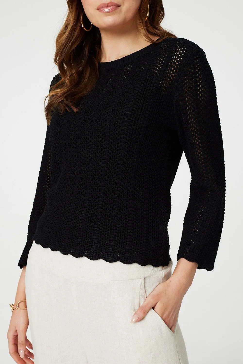 3/4 Sleeve Crochet Knit Jumper