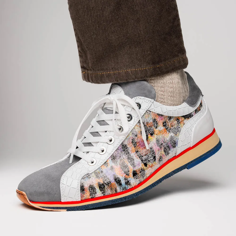 66-250-GRY LEO Sueded Italian Goatskin Sneakers Grey Multi