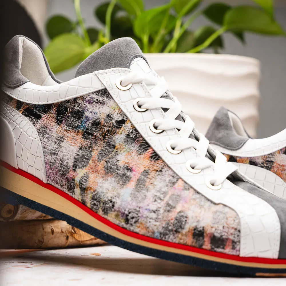 66-250-GRY LEO Sueded Italian Goatskin Sneakers Grey Multi