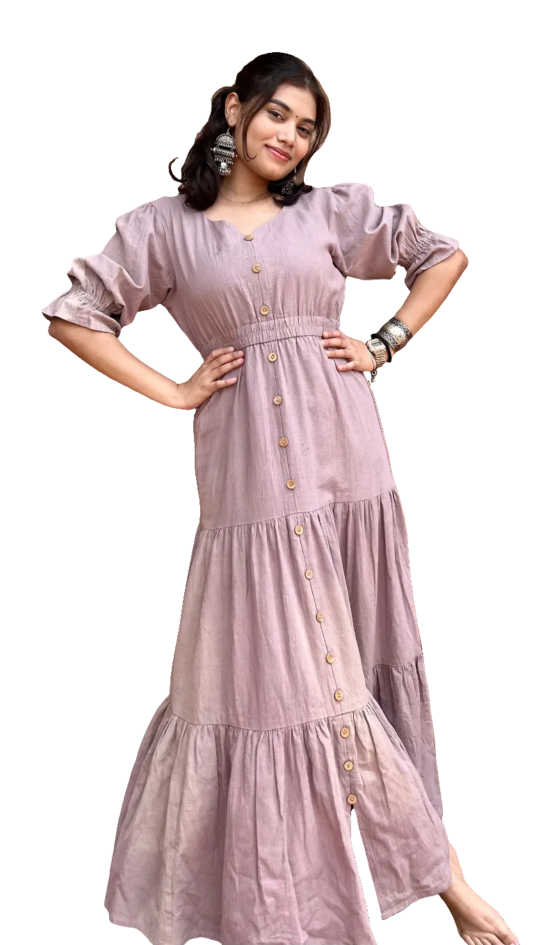 Aadya Moda Women's Kala Cotton Lilac Layered Ease Dress