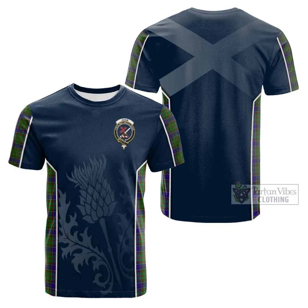 Adam Tartan Cotton T-shirt with Family Crest and Scottish Thistle Vibes Sport Style