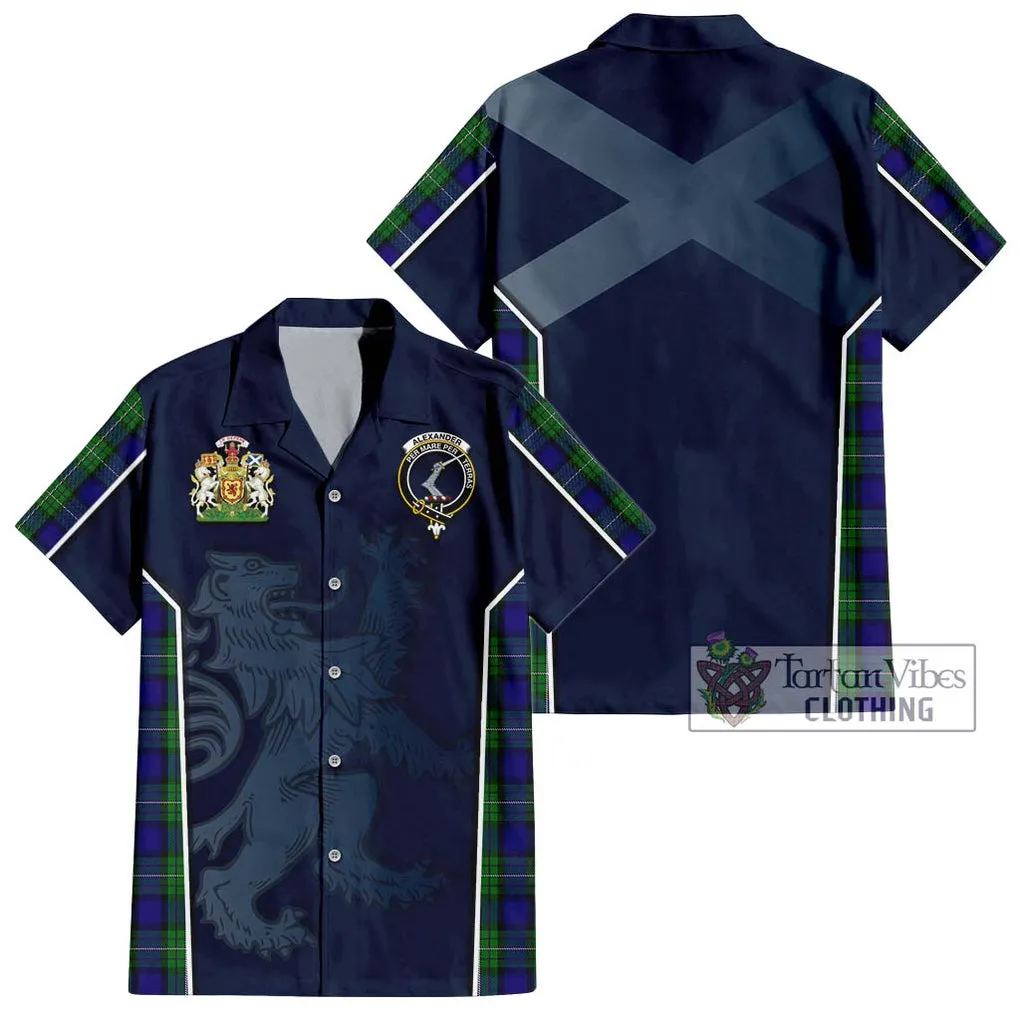 Alexander Tartan Short Sleeve Button Shirt with Family Crest and Lion Rampant Vibes Sport Style