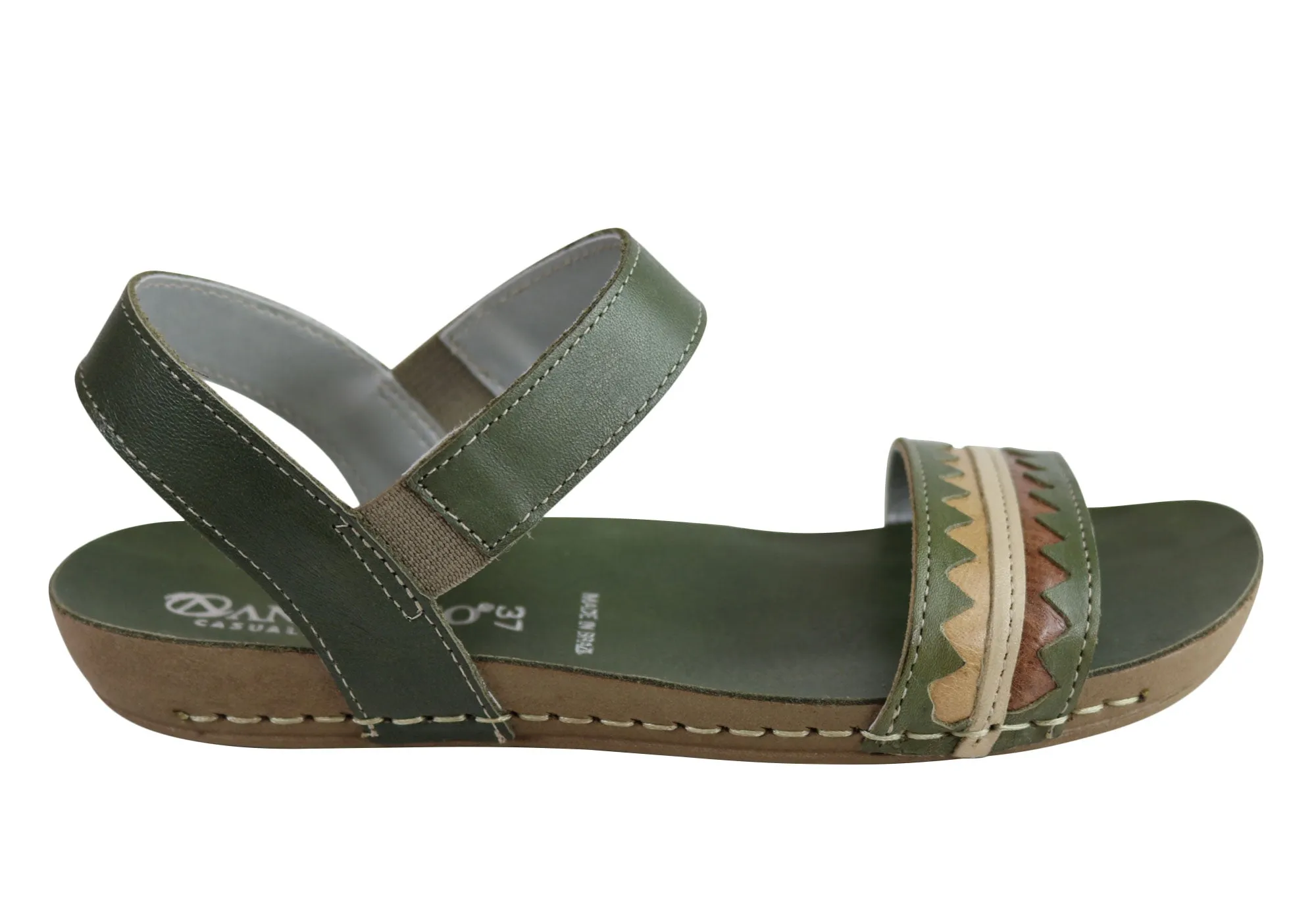 Andacco Teto Womens Comfortable Leather Flat Sandals Made In Brazil