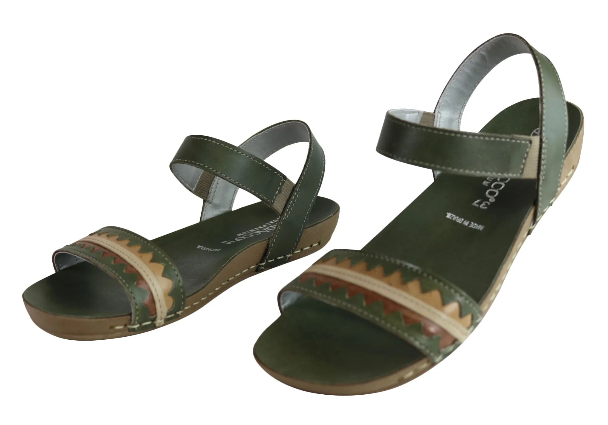 Andacco Teto Womens Comfortable Leather Flat Sandals Made In Brazil