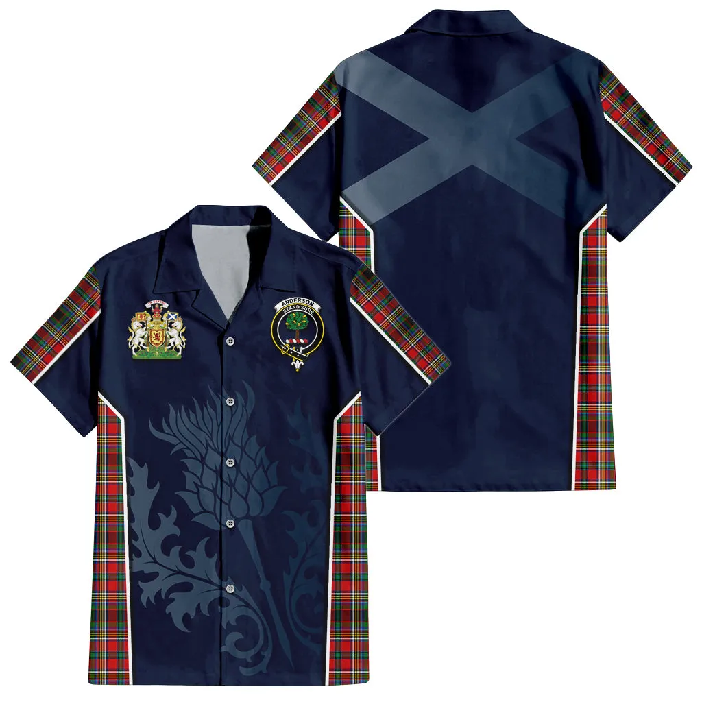 Anderson of Arbrake Tartan Short Sleeve Button Up Shirt with Family Crest and Scottish Thistle Vibes Sport Style