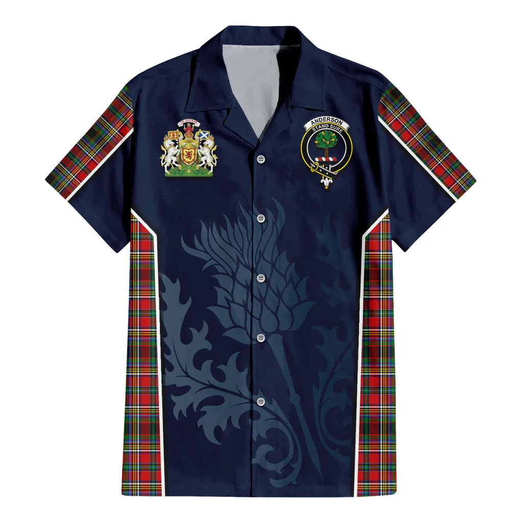 Anderson of Arbrake Tartan Short Sleeve Button Up Shirt with Family Crest and Scottish Thistle Vibes Sport Style