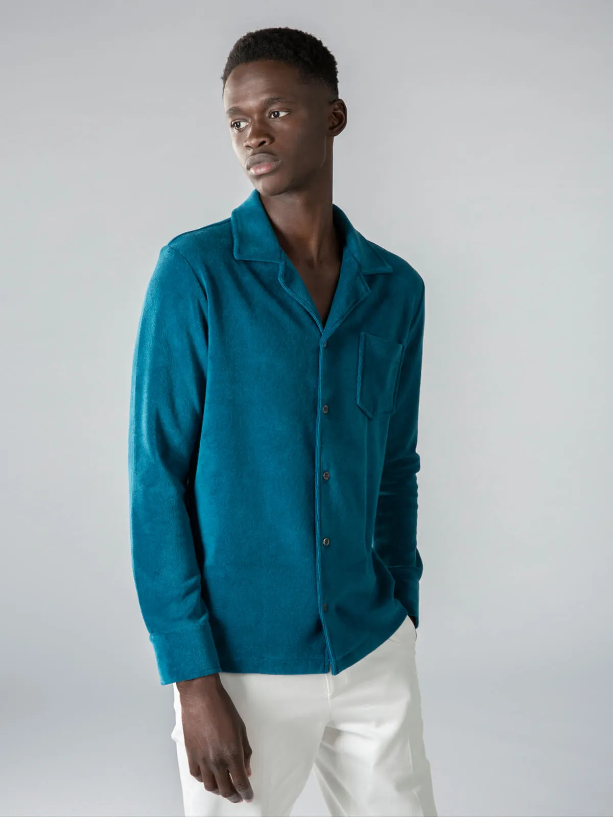 Aquamarine Terry Towelling Resort Shirt