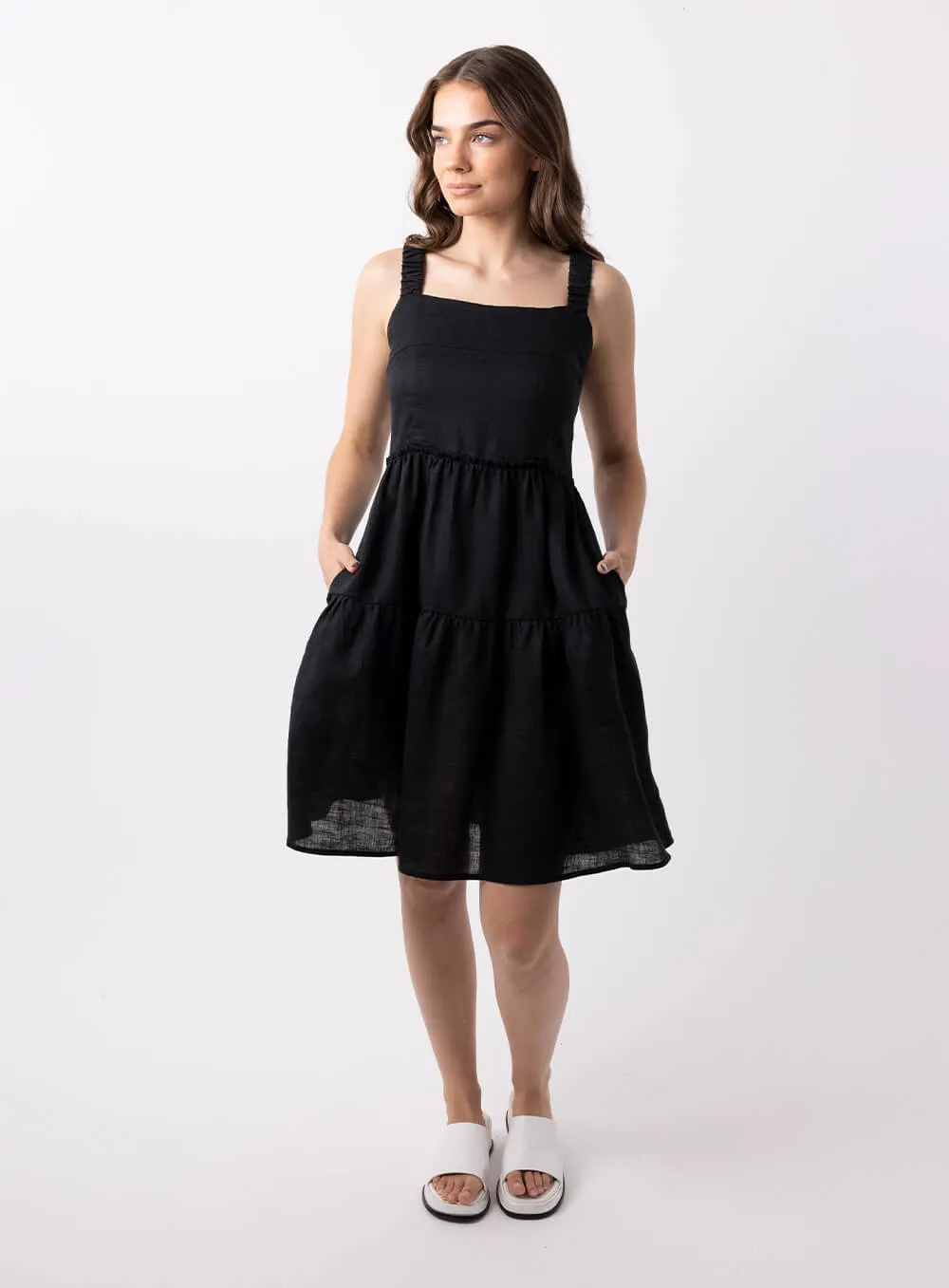 Aquila Linen Dress-Black