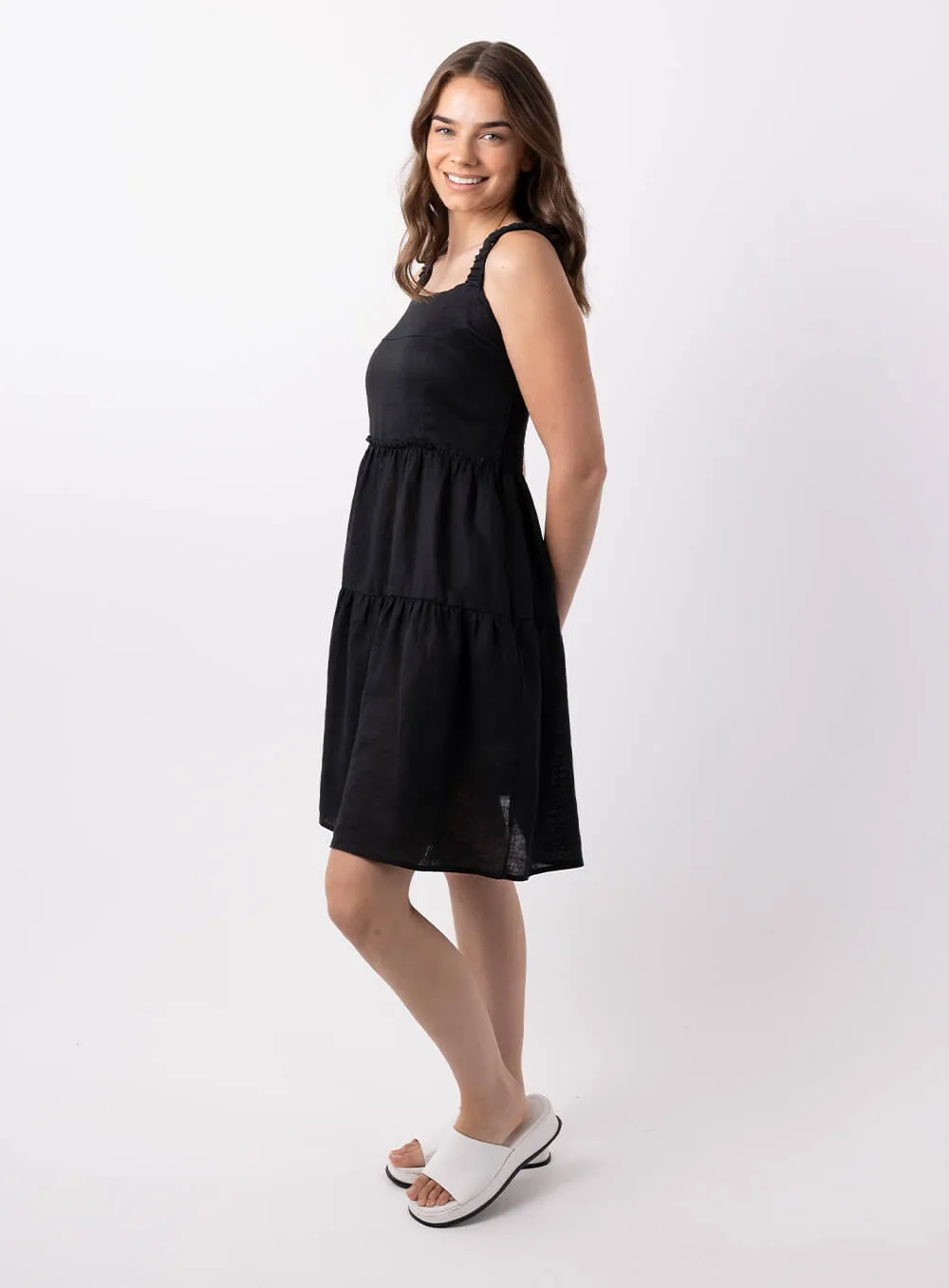 Aquila Linen Dress-Black