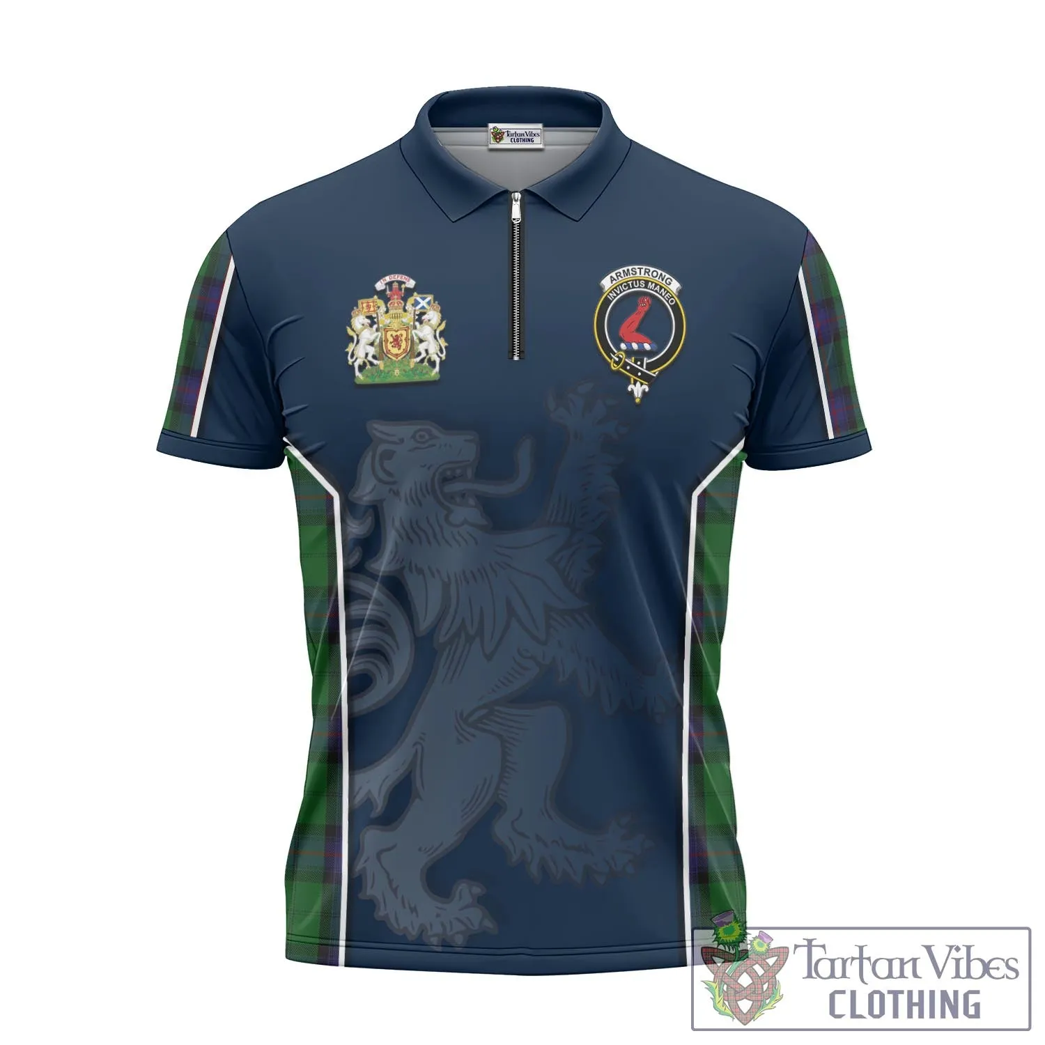 Armstrong Tartan Zipper Polo Shirt with Family Crest and Lion Rampant Vibes Sport Style