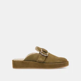 ASTOR PLUSH FLATS OLIVE SUEDE