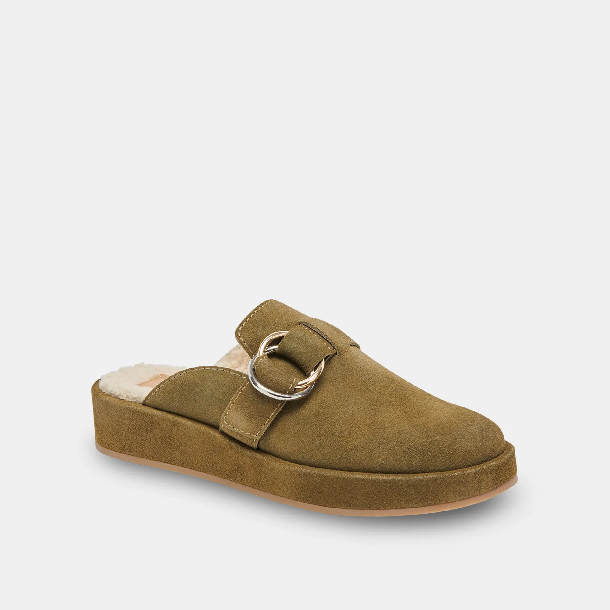 ASTOR PLUSH FLATS OLIVE SUEDE