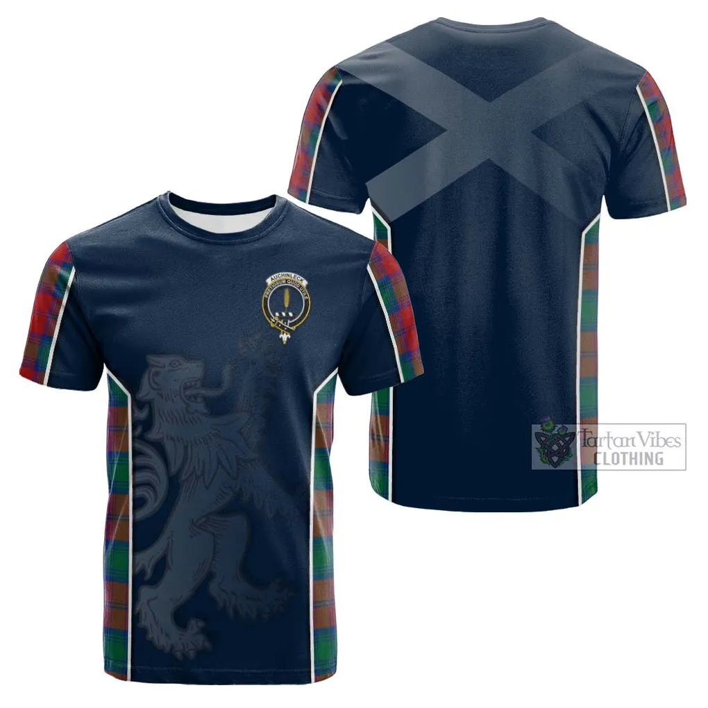 Auchinleck (Affleck) Tartan Cotton T-shirt with Family Crest and Lion Rampant Vibes Sport Style