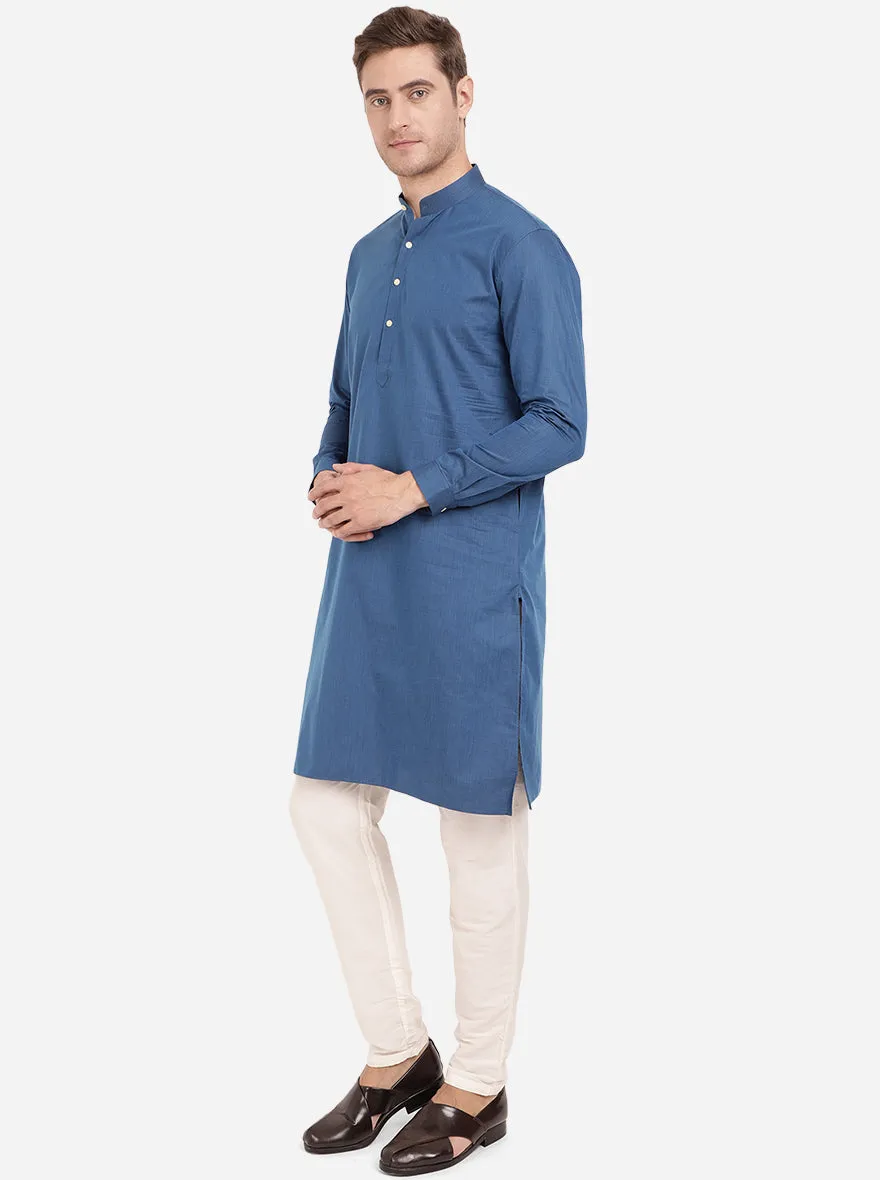 Azure Blue Self Textured Regular Fit Modi Kurta | JadeBlue