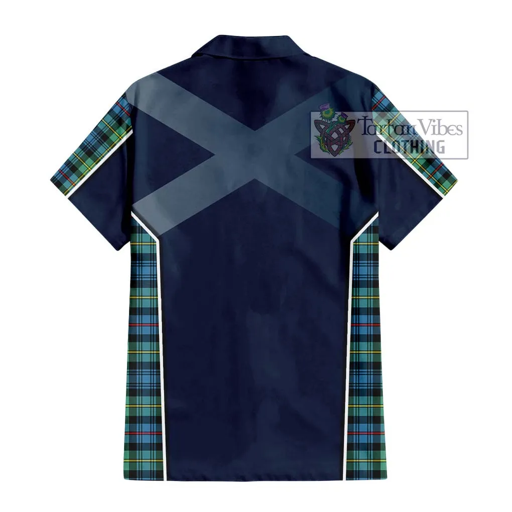 Bailey Ancient Tartan Short Sleeve Button Shirt with Family Crest and Lion Rampant Vibes Sport Style