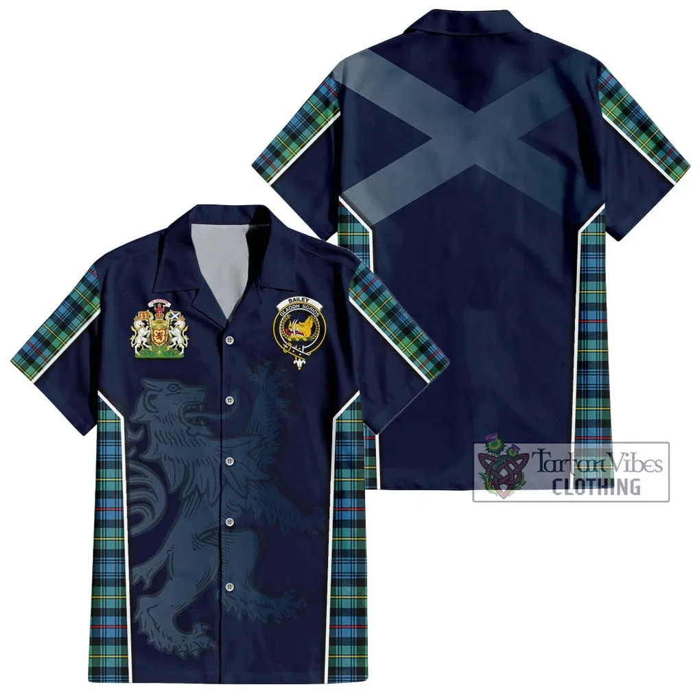 Bailey Ancient Tartan Short Sleeve Button Shirt with Family Crest and Lion Rampant Vibes Sport Style