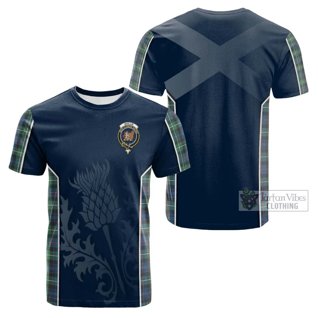 Baillie Ancient Tartan Cotton T-shirt with Family Crest and Scottish Thistle Vibes Sport Style