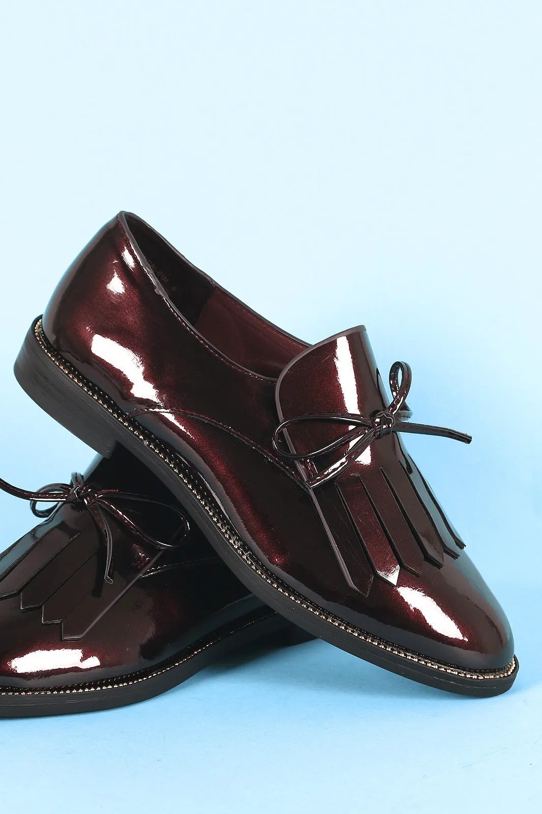 Bamboo Patent Vegan Leather Bow Fringe Loafer