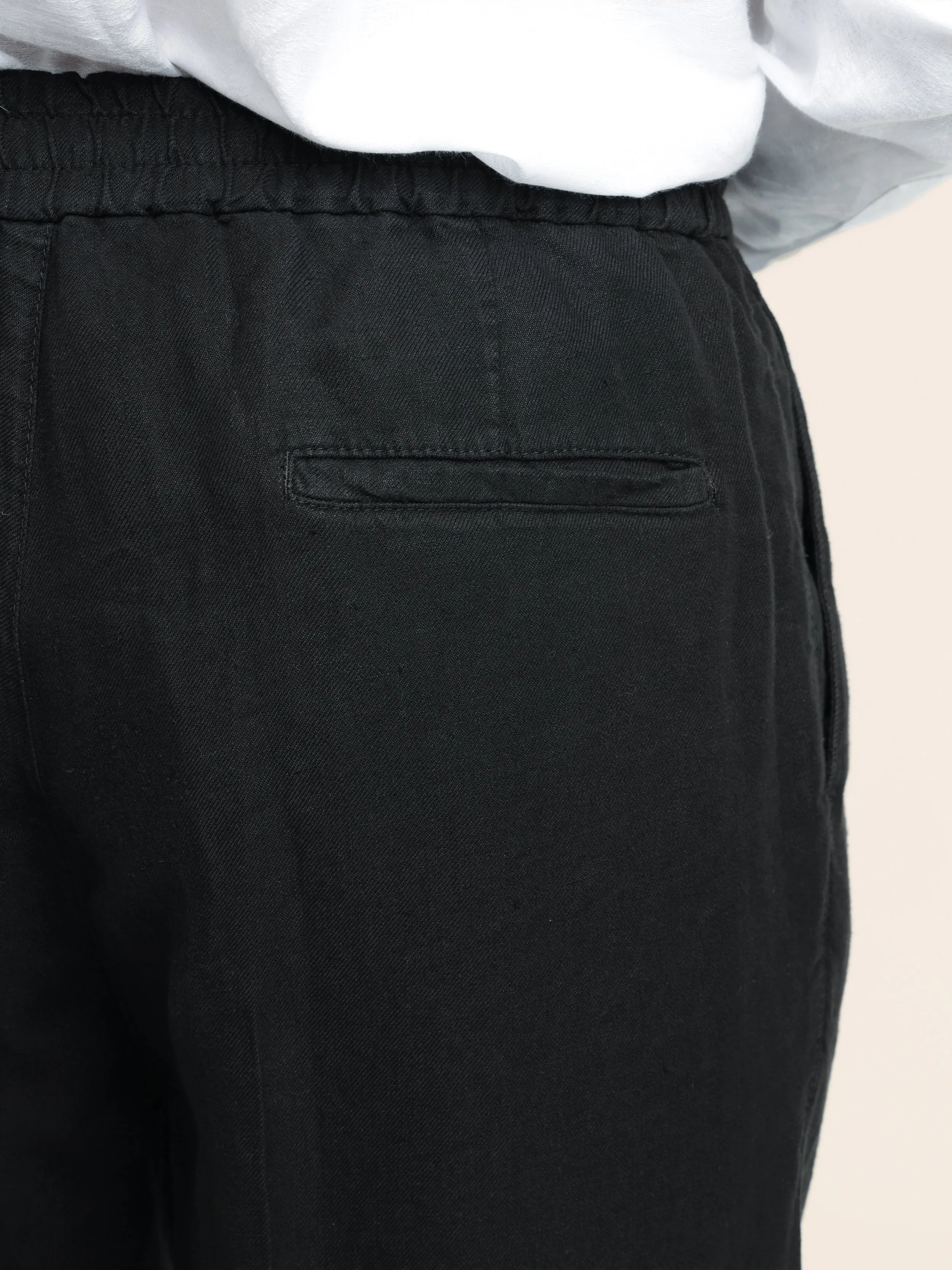 Black Garment-Dyed Leisure Fit Linen Gabardine Trousers