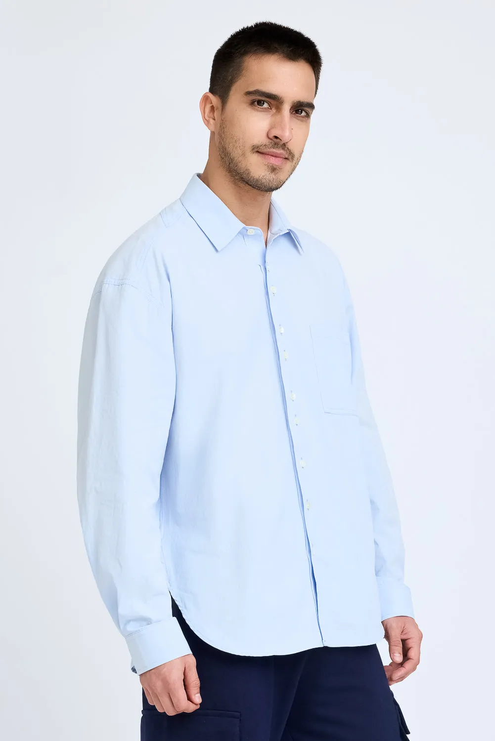 Blue Stiff-Collar Shirt