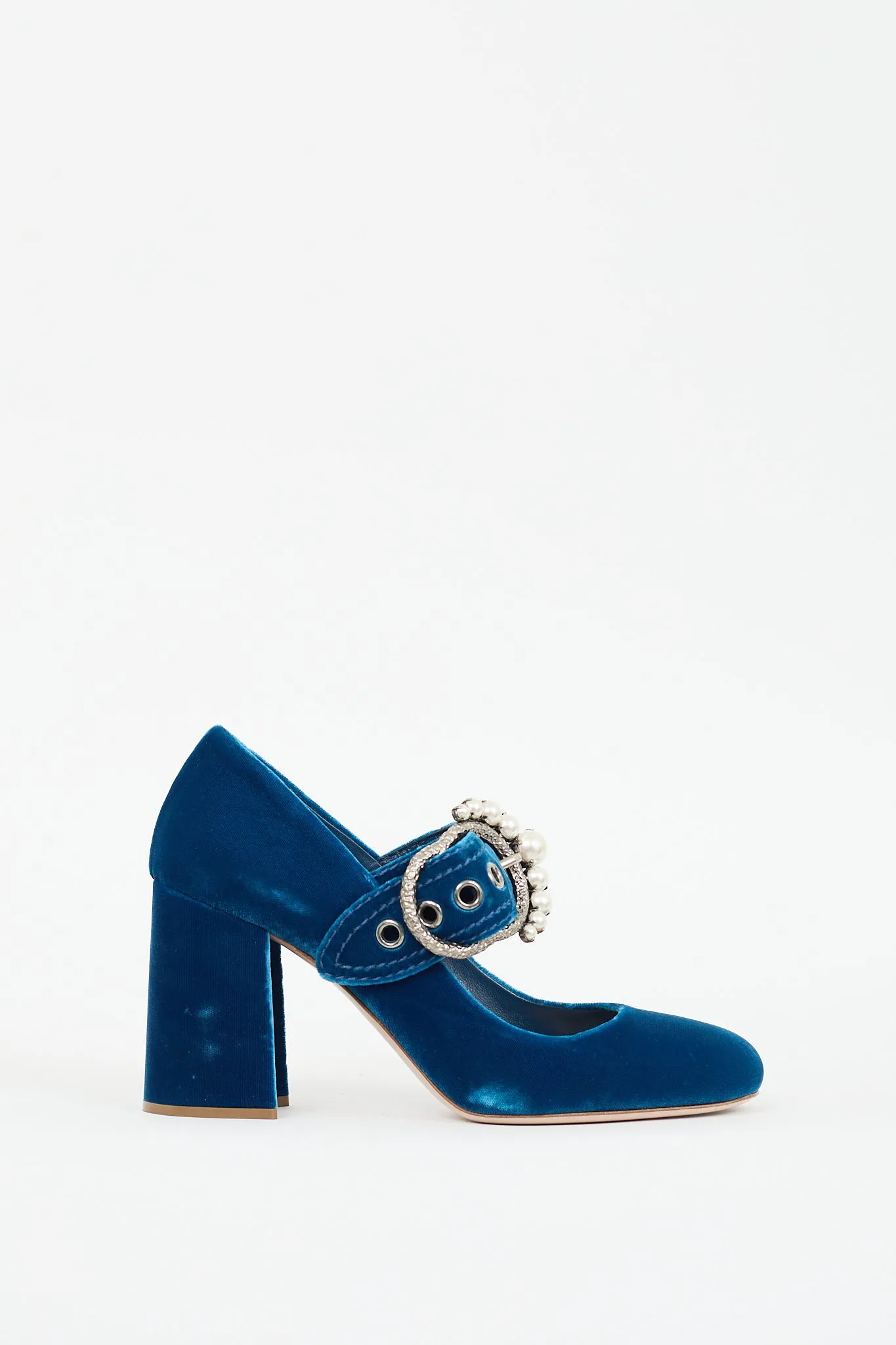 Blue Velvet & Pearl Mary jane Pump