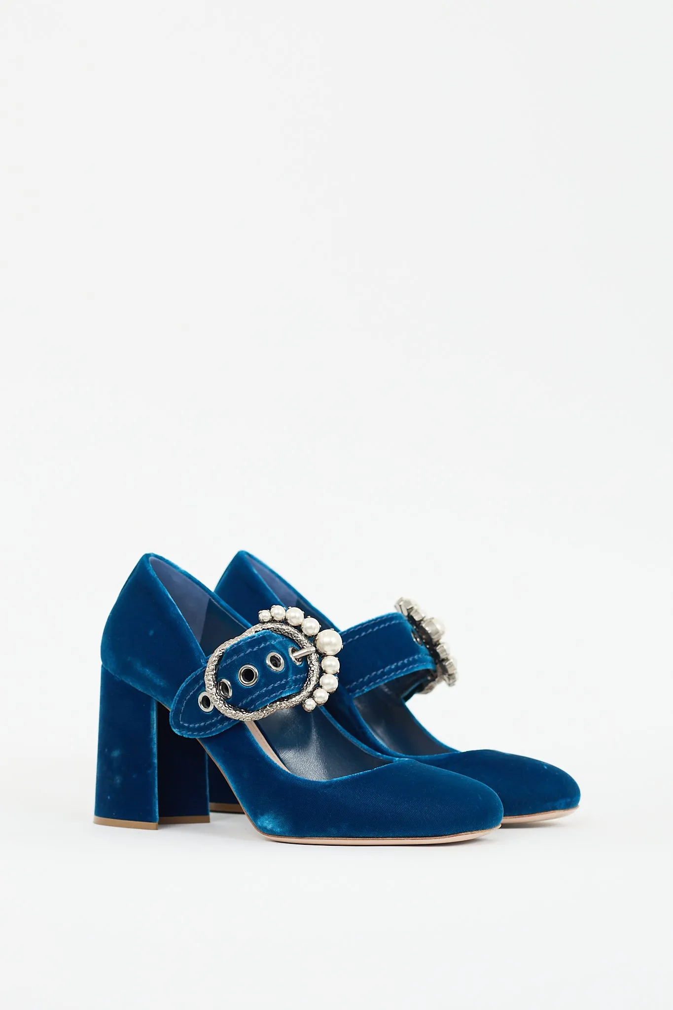 Blue Velvet & Pearl Mary jane Pump