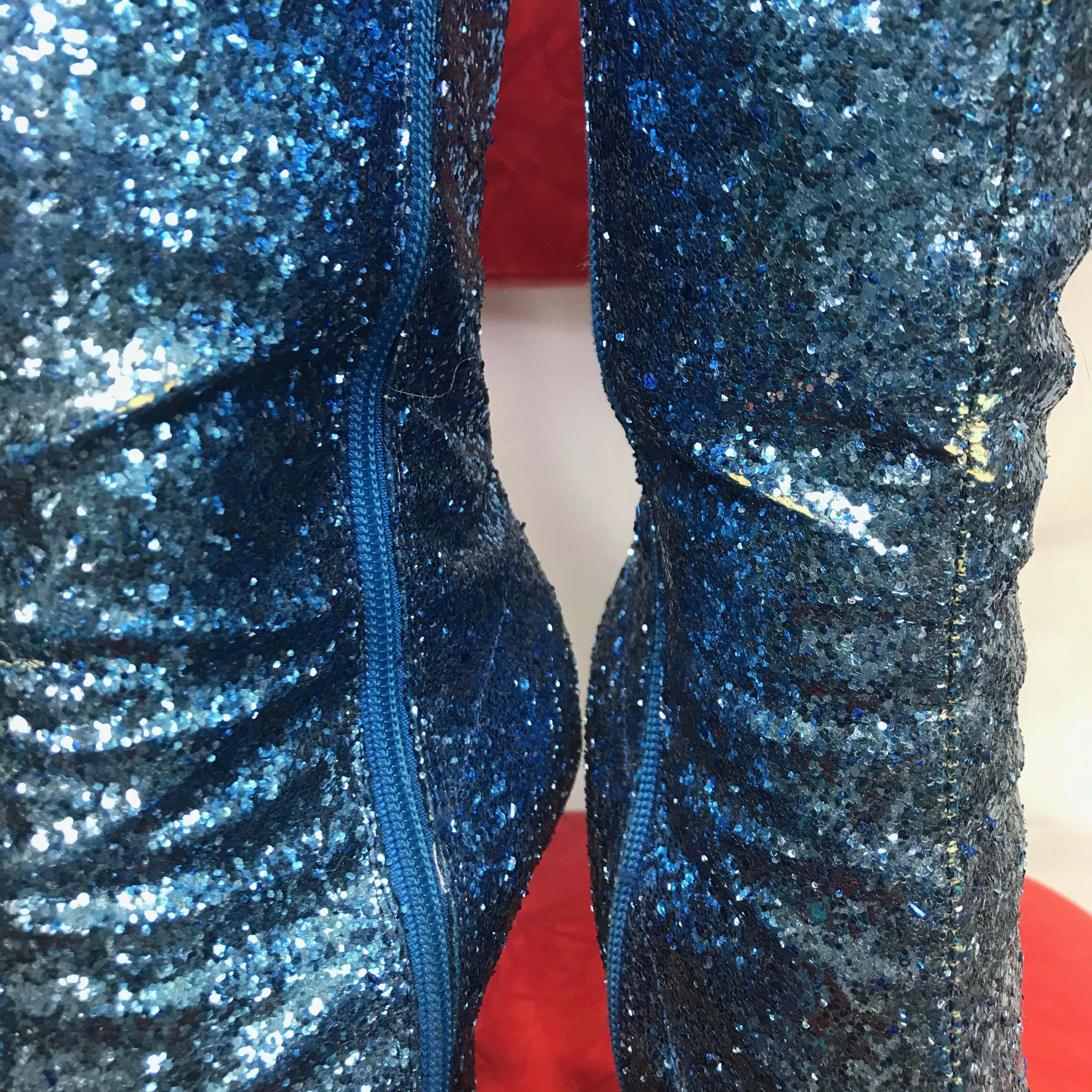 Bowie Inspired | Blue Glitter Stiletto GoGo Platform Heel Boots | Ellie | Size 8