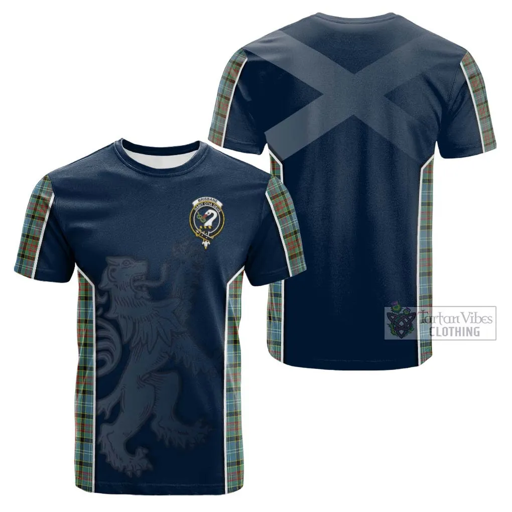 Brisbane Tartan Cotton T-shirt with Family Crest and Lion Rampant Vibes Sport Style