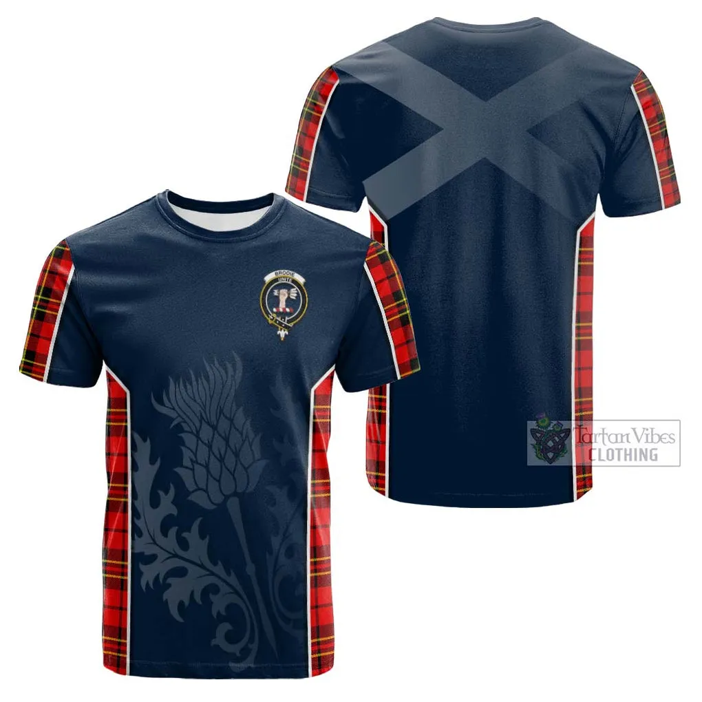 Brodie Modern Tartan Cotton T-shirt with Family Crest and Scottish Thistle Vibes Sport Style