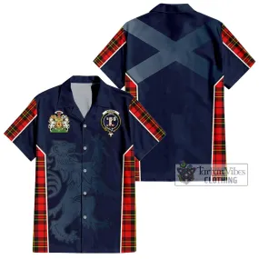 Brodie Modern Tartan Short Sleeve Button Shirt with Family Crest and Lion Rampant Vibes Sport Style