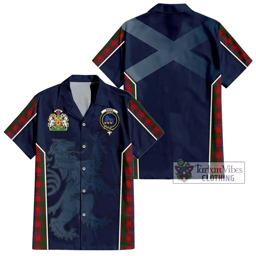 Bruce Old Tartan Short Sleeve Button Shirt with Family Crest and Lion Rampant Vibes Sport Style