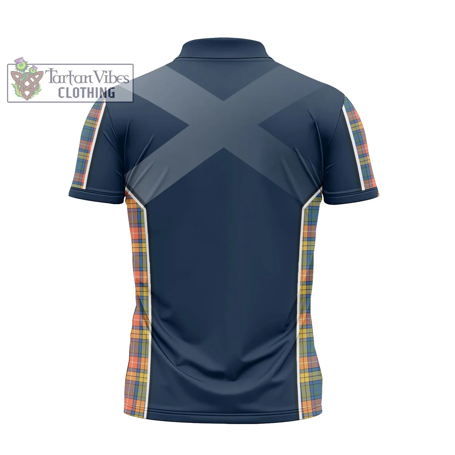 Buchanan Ancient Tartan Zipper Polo Shirt with Family Crest and Lion Rampant Vibes Sport Style