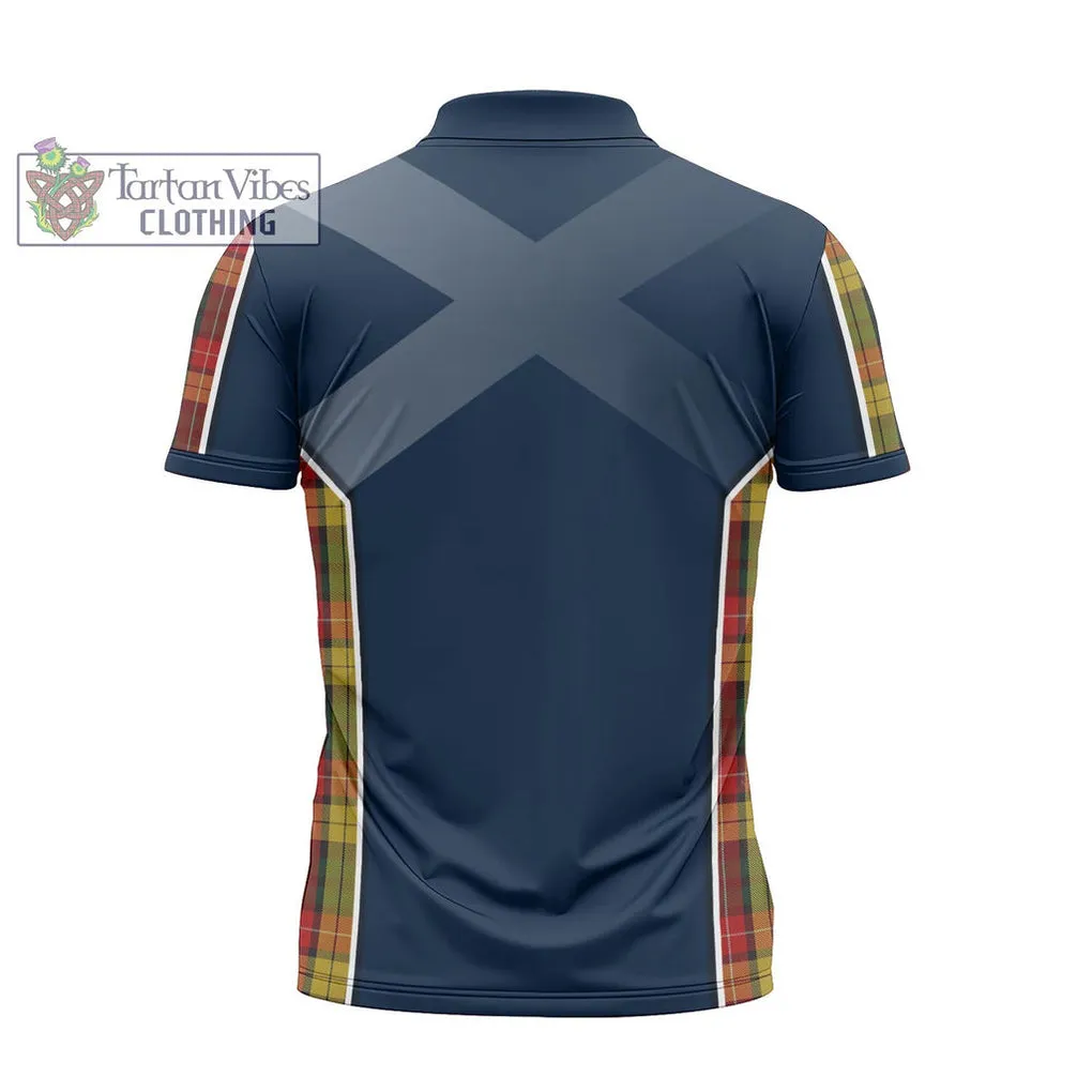 Buchanan Tartan Zipper Polo Shirt with Family Crest and Lion Rampant Vibes Sport Style