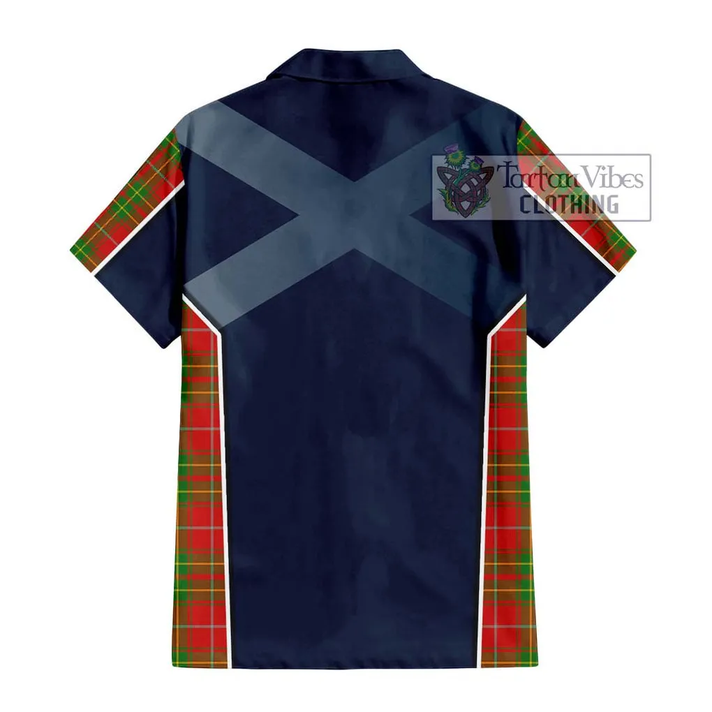 Burnett Tartan Short Sleeve Button Shirt with Family Crest and Lion Rampant Vibes Sport Style