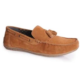 Button Suede Leather Loafer - Tan