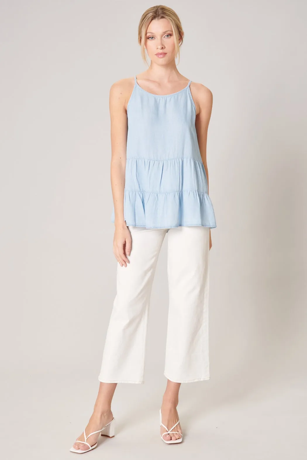 Cannes Chambray Tiered Swing Tank Top