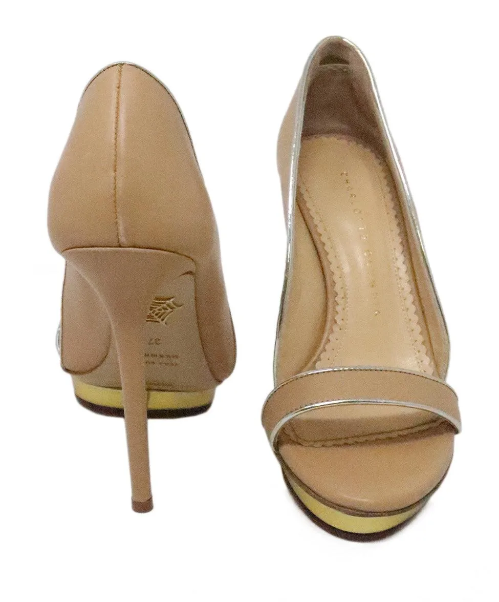 Charlotte Olympia Tan Leather Heels w/ Gold Platform sz 7