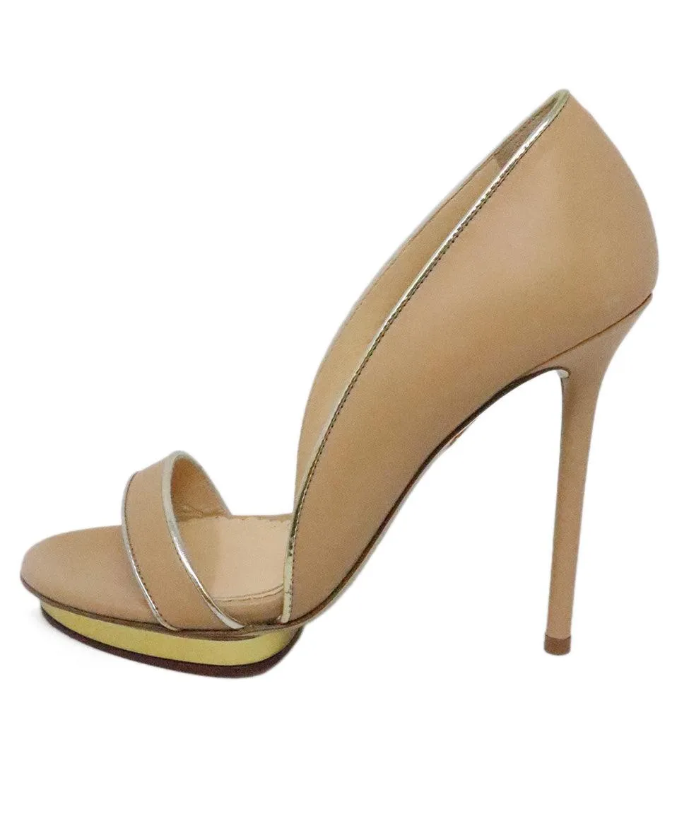 Charlotte Olympia Tan Leather Heels w/ Gold Platform sz 7