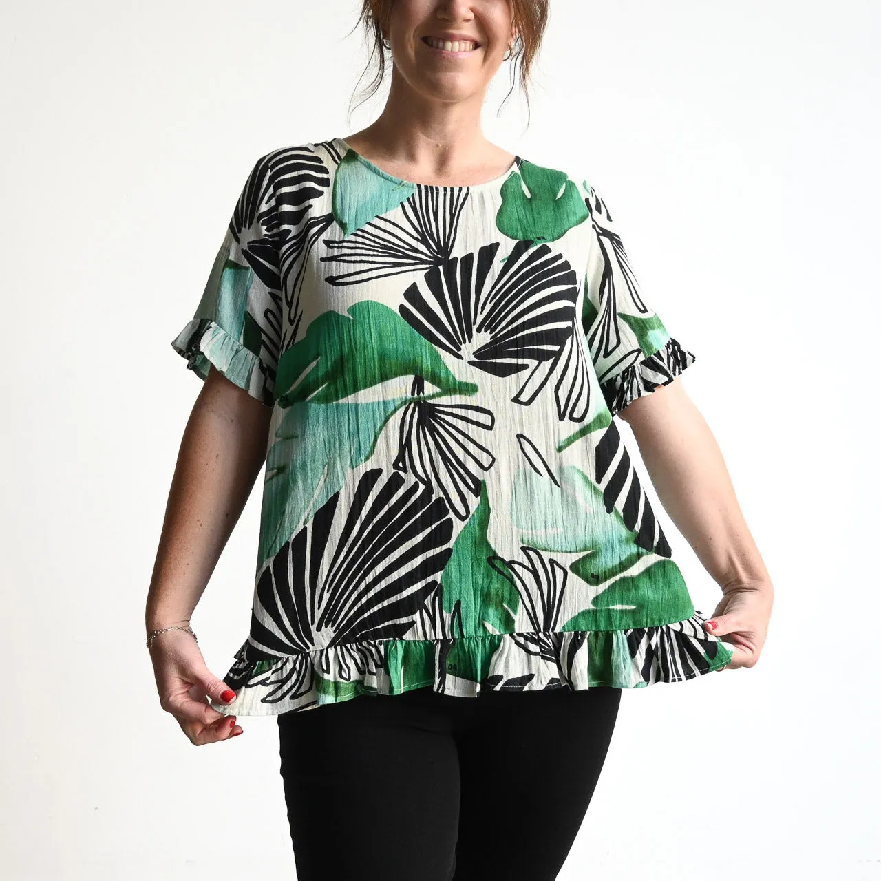 Chic Ruffle Hem Top by Orientique Australia - Papagayo - 72478