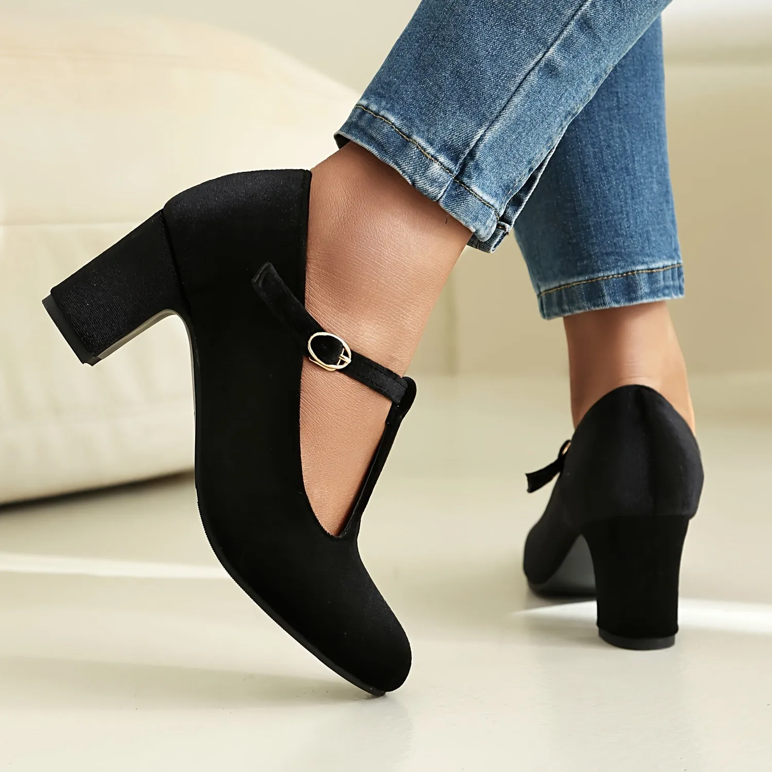 Chic Women’s Solid Color Block Heels | Elegant & Comfortable