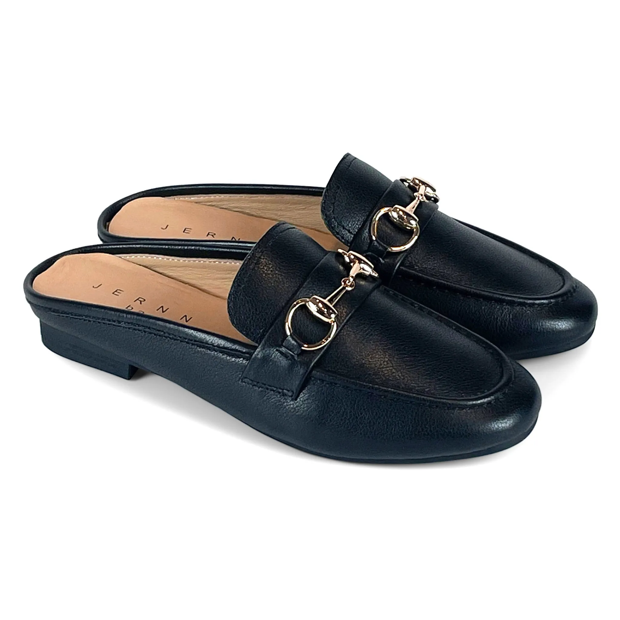 Classic Italian leather loafer mules with horsebit detail