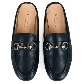 Classic Italian leather loafer mules with horsebit detail