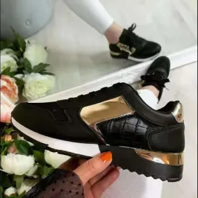 Colorblock casual lace-up flat sneakers（HPSD091）