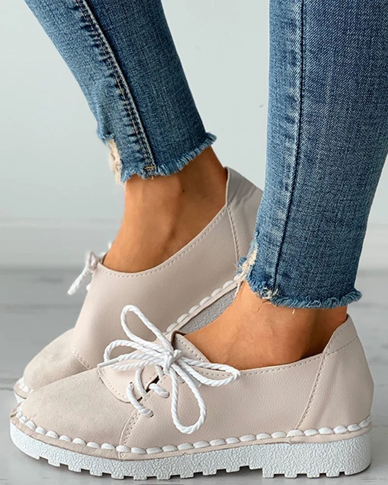 Colorblock Lace-up Casual Slip-On Flats