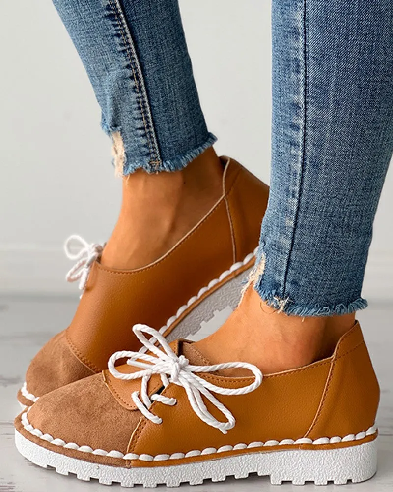 Colorblock Lace-up Casual Slip-On Flats