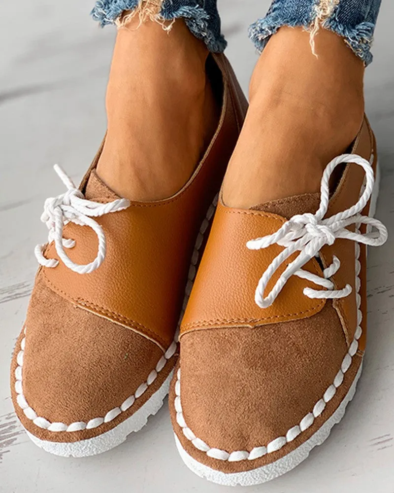 Colorblock Lace-up Casual Slip-On Flats