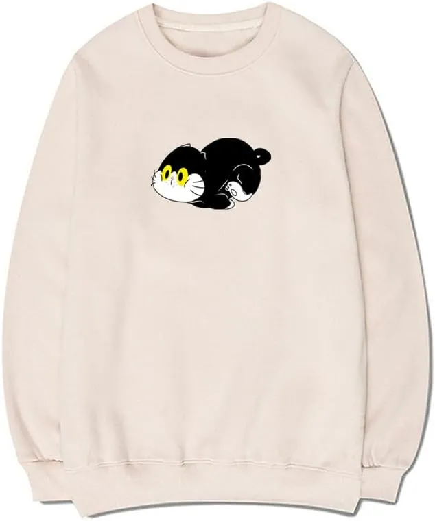 CORIRESHA Cat Lovers Sweatshirt Crew Neck Long Sleeve Cotton Cute Pullover