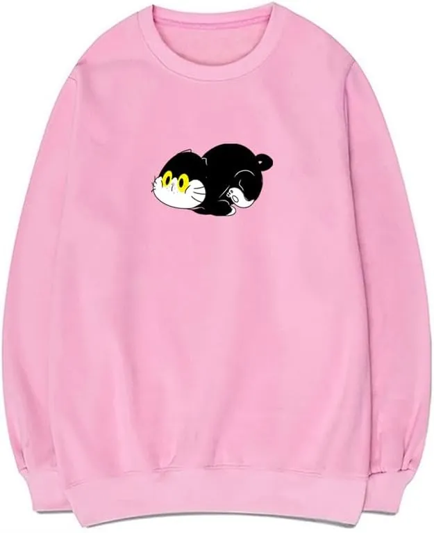 CORIRESHA Cat Lovers Sweatshirt Crew Neck Long Sleeve Cotton Cute Pullover