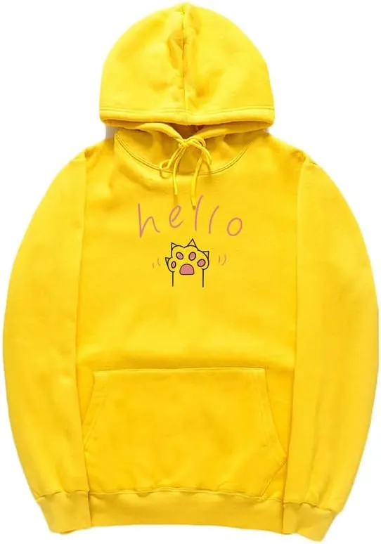 CORIRESHA Cat Paw Graphic Hoodie Drawstring Pocket Kawaii Cute Letter Sweatshirt